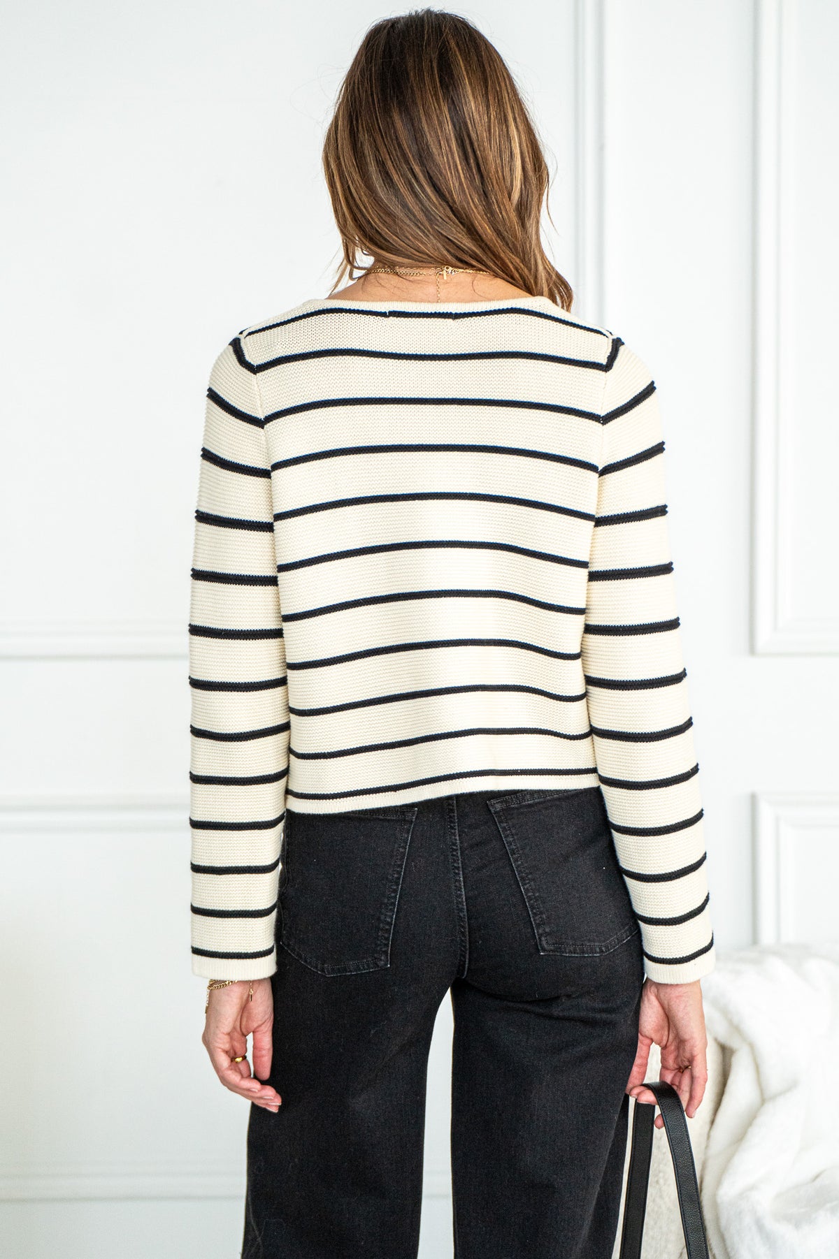 COTTON TIE FRONT STRIPE SWEATER