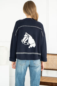 HORSE PRINT OPEN CARDIGAN