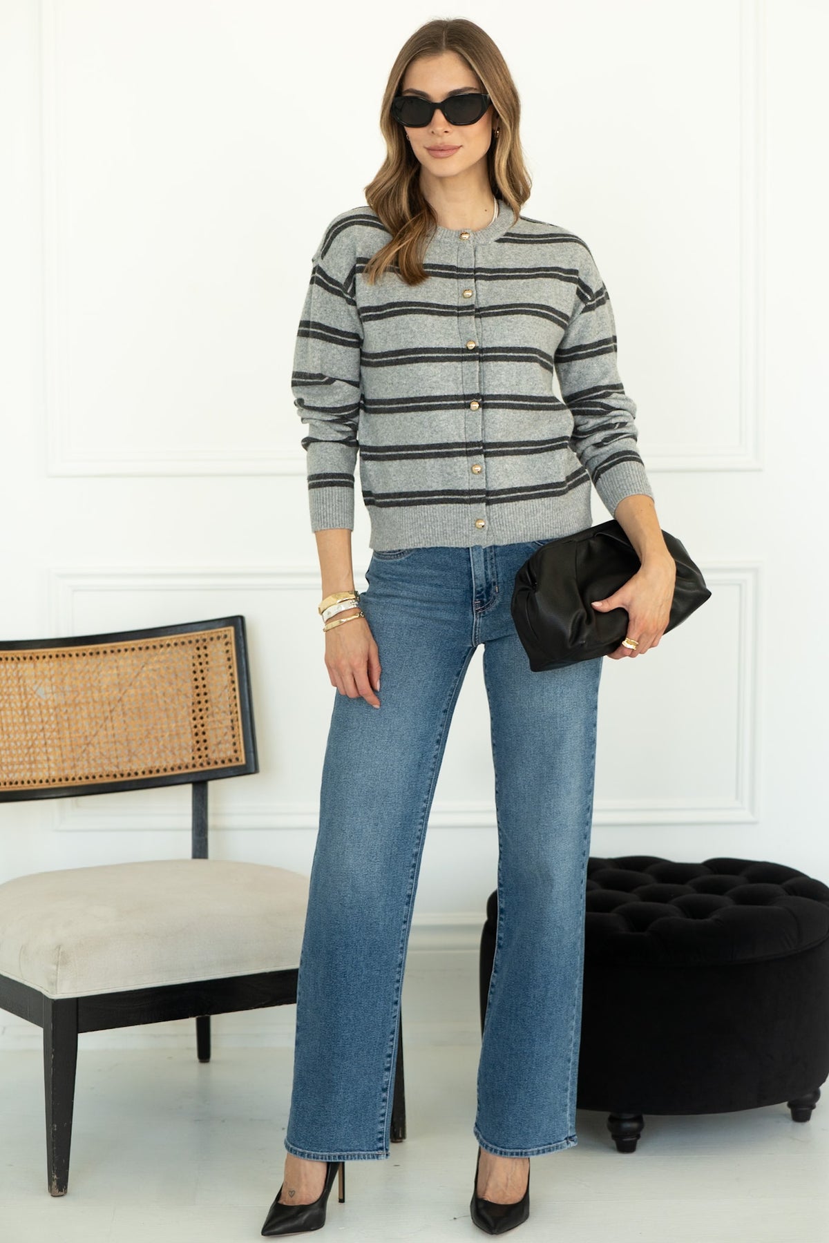 REMIEL STRIPE CARDIGAN WITH FANCY BUTTONS