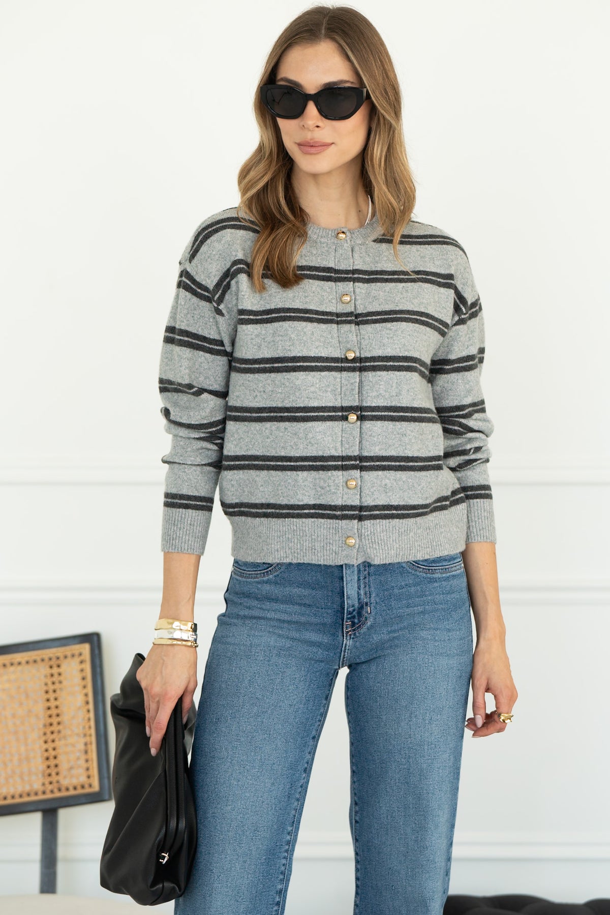REMIEL STRIPE CARDIGAN WITH FANCY BUTTONS