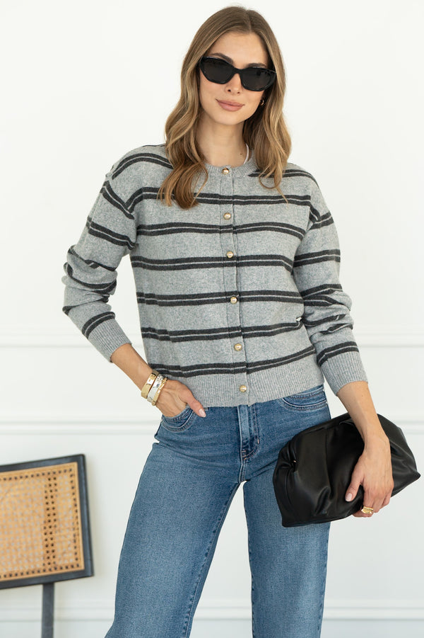 REMIEL STRIPE CARDIGAN WITH FANCY BUTTONS