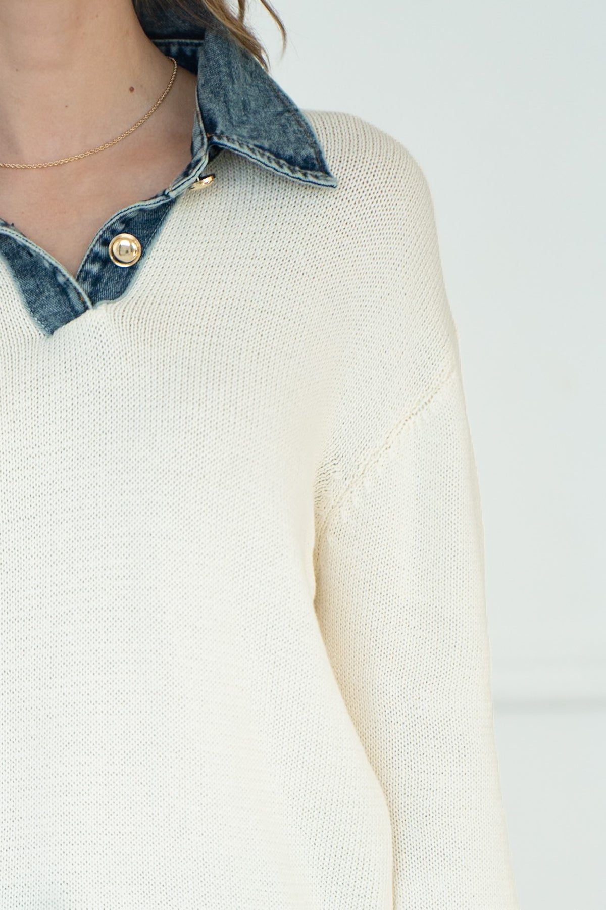 ELTON DENIM DETAIL SWEATER