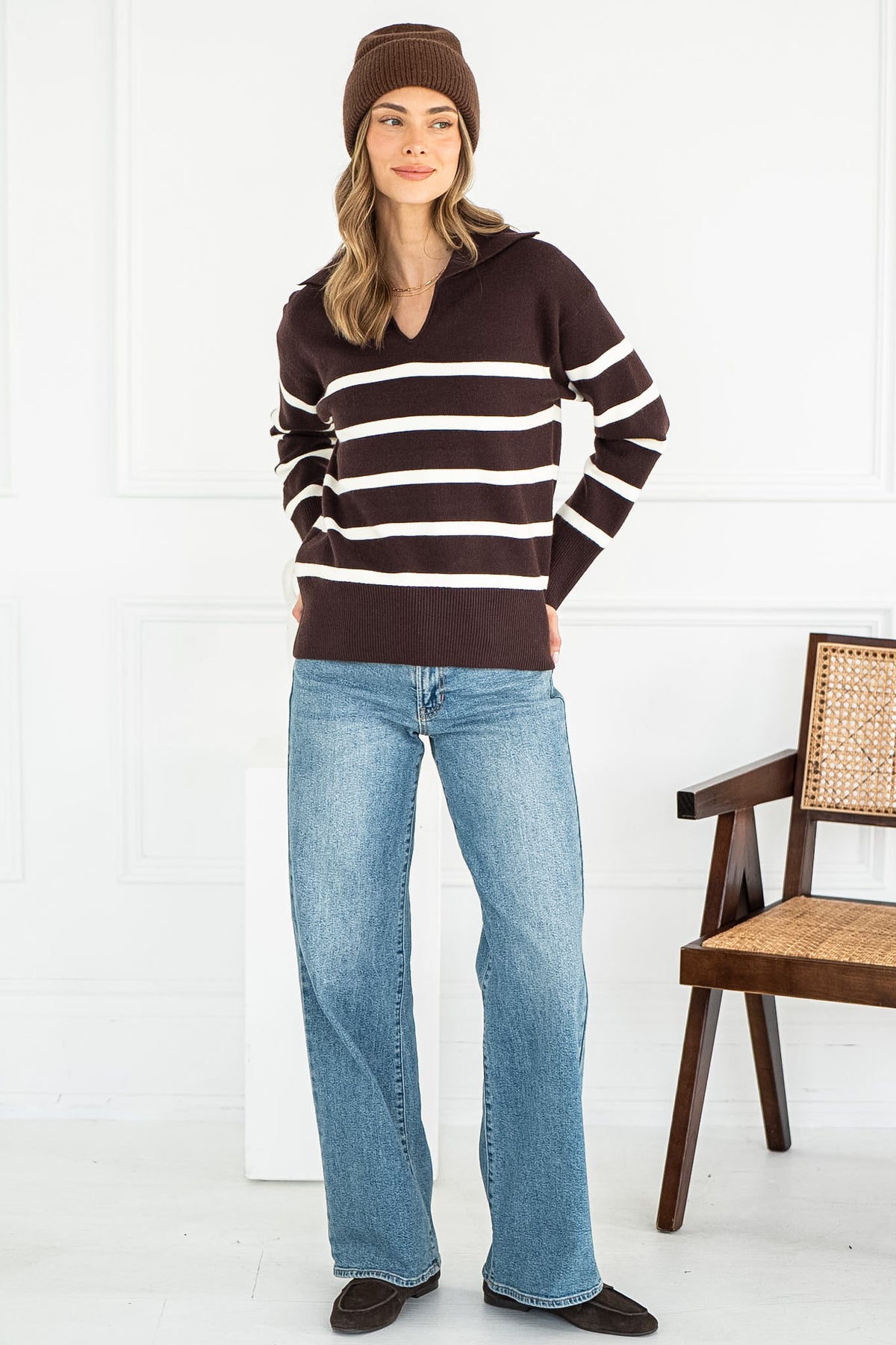 BELLA STRIPE POLO SWEATER