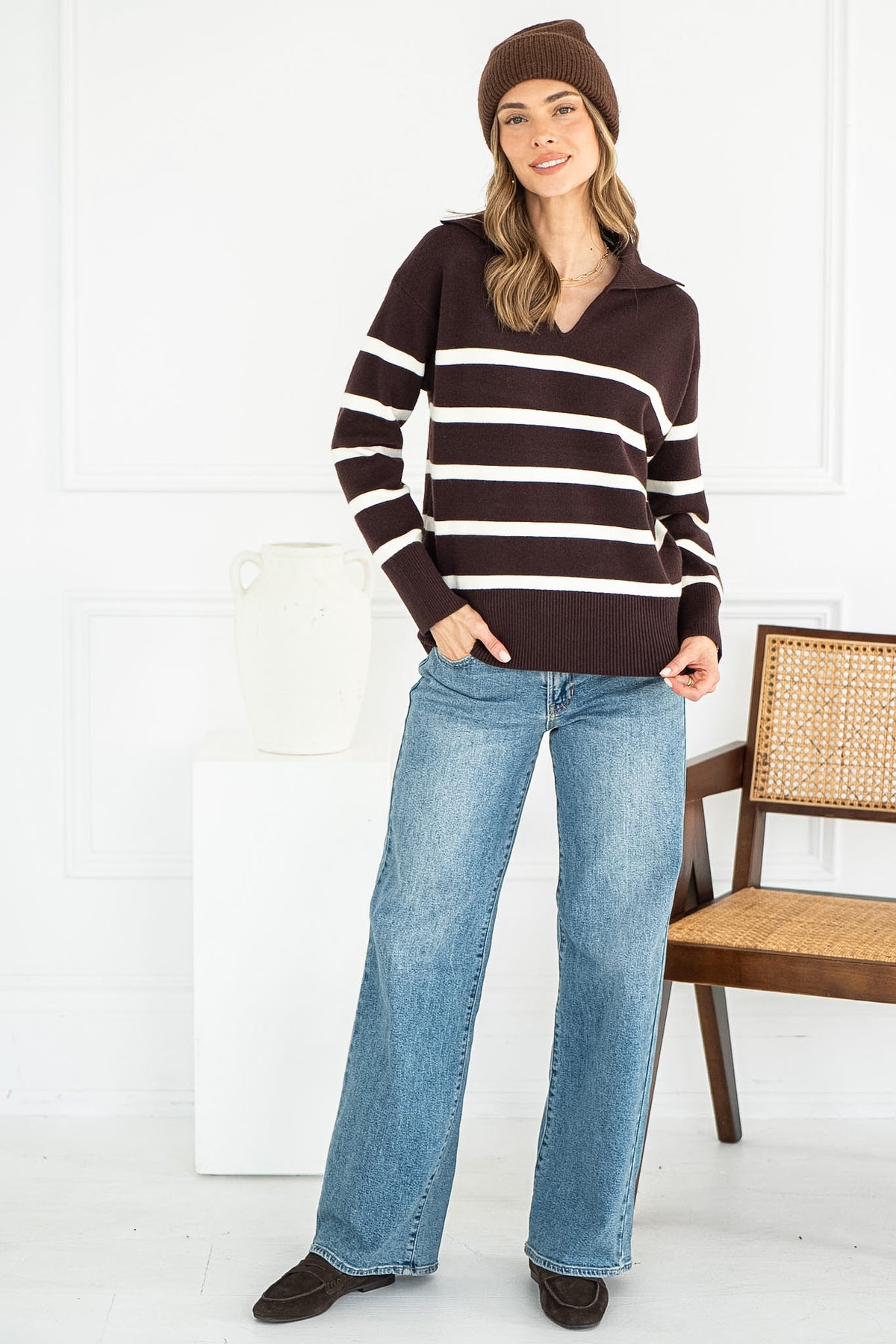 BELLA STRIPE POLO SWEATER