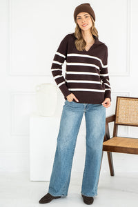 BELLA STRIPE POLO SWEATER