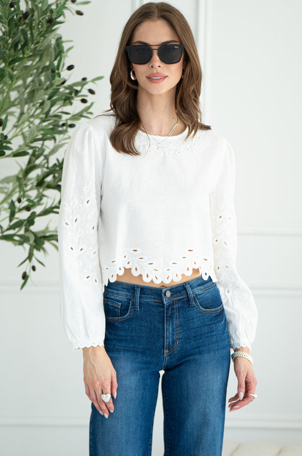 AMBROISE EMBROIDERED LINEN TOP