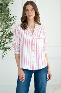 HARLYN STRIPE LINEN BLEND BLOUSE