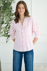 HARLYN STRIPE LINEN BLEND BLOUSE