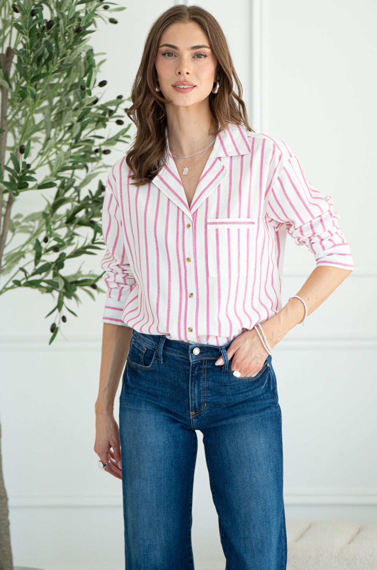 HARLYN STRIPE LINEN BLEND BLOUSE
