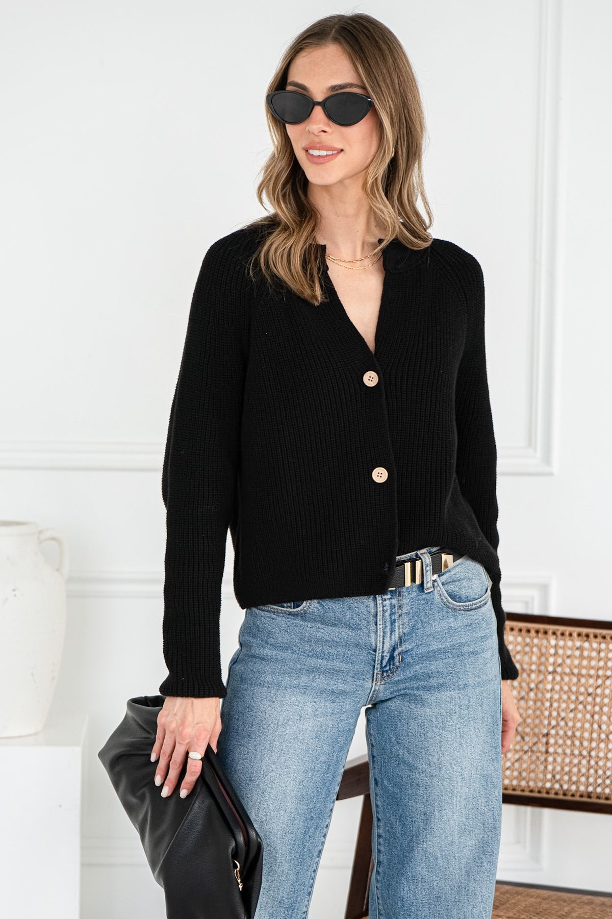 KLEA COTTON CARDIGAN IN BLACK