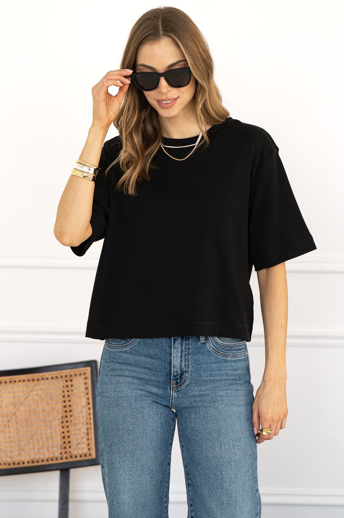 RILEY COTTON CREW NECK TEE IN BLACK