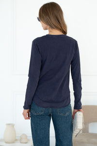 AVA V NECK LONG SLEEVE TEE IN INDIGO