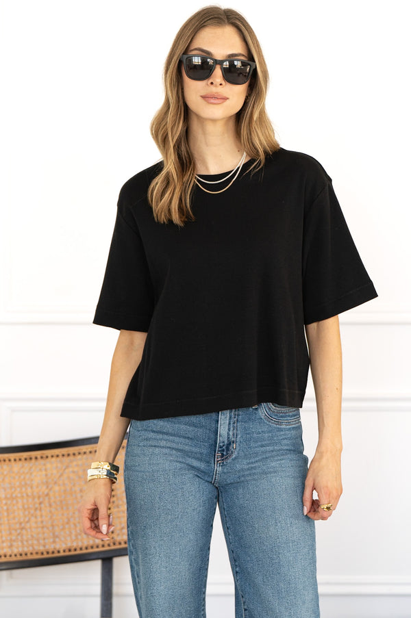RILEY COTTON CREW NECK TEE IN BLACK
