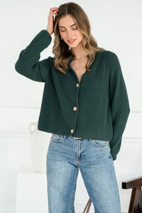 KLEA COTTON CARDIGAN IN EVERGREEN