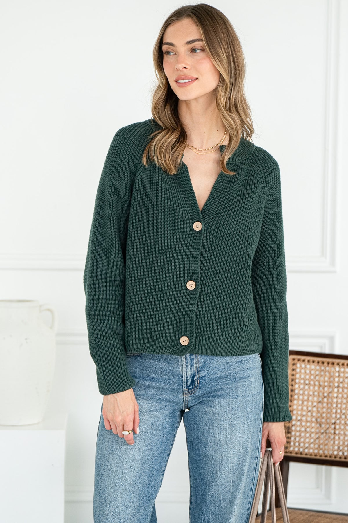 KLEA COTTON CARDIGAN IN EVERGREEN