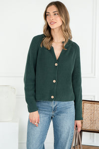 KLEA COTTON CARDIGAN IN EVERGREEN