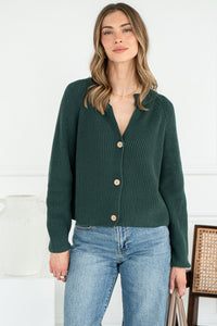 KLEA COTTON CARDIGAN IN EVERGREEN
