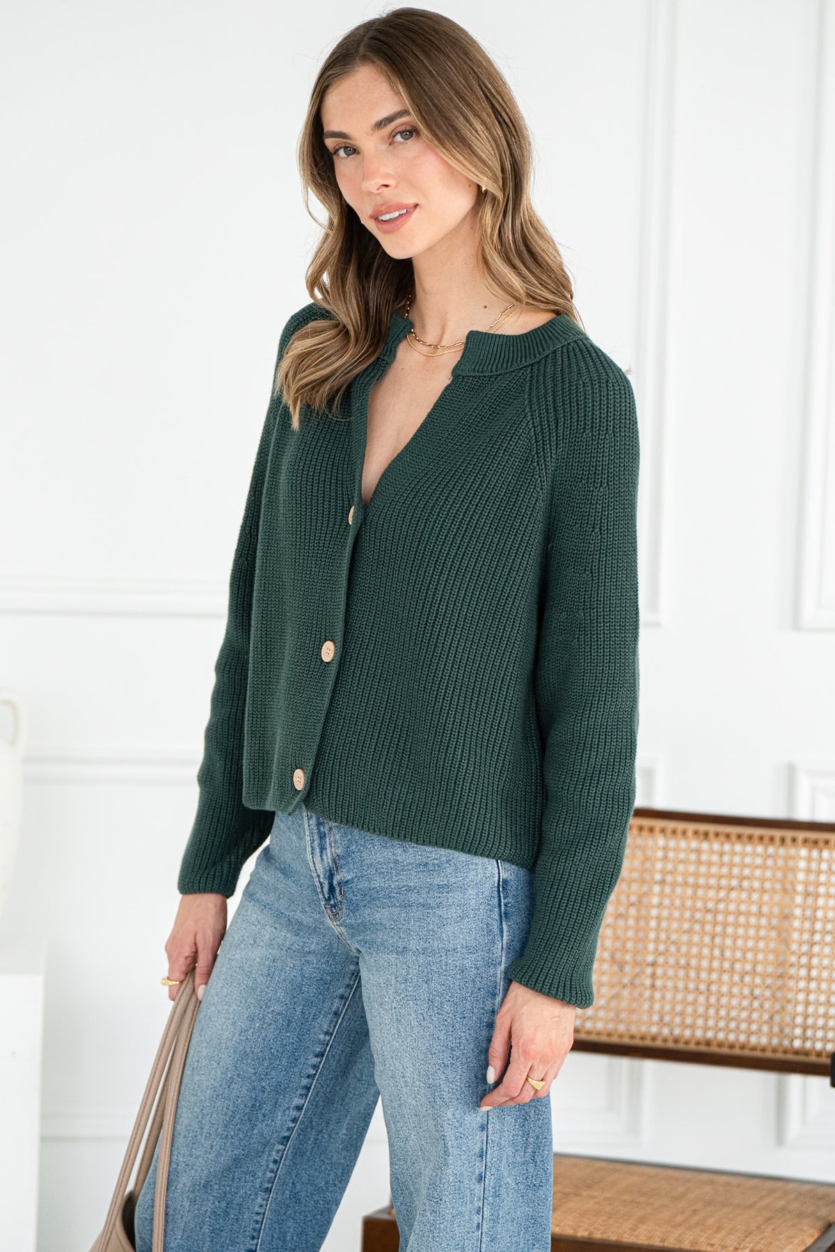 KLEA COTTON CARDIGAN IN EVERGREEN