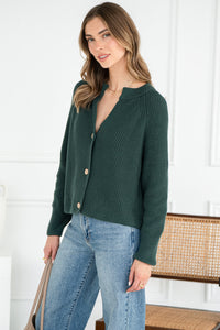 KLEA COTTON CARDIGAN IN EVERGREEN