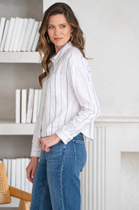 RIVERSIDE LINEN BLEND STRIPE BLOUSE-WH