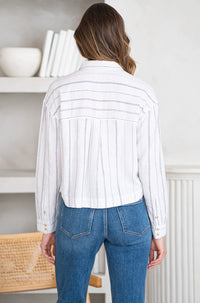 RIVERSIDE LINEN BLEND STRIPE BLOUSE-WH