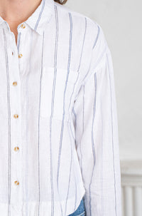 RIVERSIDE LINEN BLEND STRIPE BLOUSE-WH