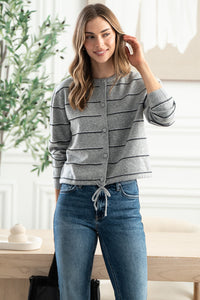 LASZLO STRIPE CARDIGAN WITH DRAWSTRING