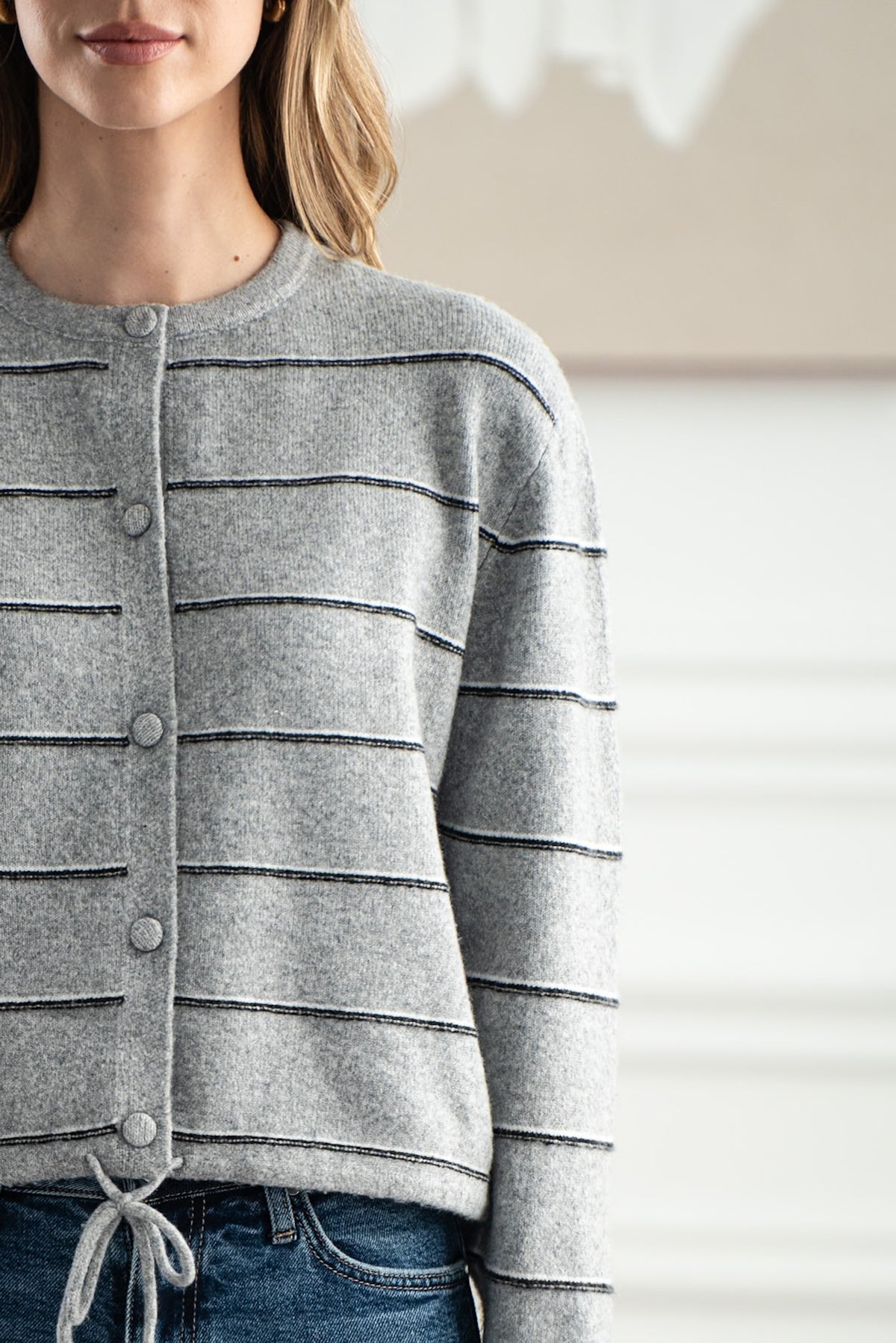 LASZLO STRIPE CARDIGAN WITH DRAWSTRING