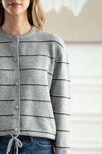 LASZLO STRIPE CARDIGAN WITH DRAWSTRING