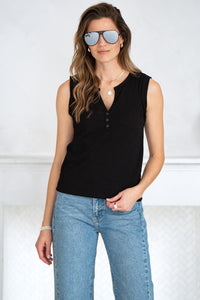 AJO COTTON SLUB HENLEY TANK-BK