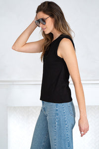 AJO COTTON SLUB HENLEY TANK-BK