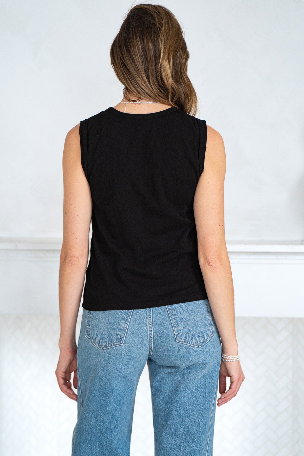 AJO COTTON SLUB HENLEY TANK-BK