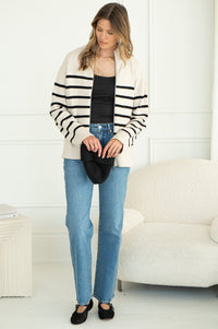 ON THE MOVE STRIPE MOCKNECK CARDIGAN