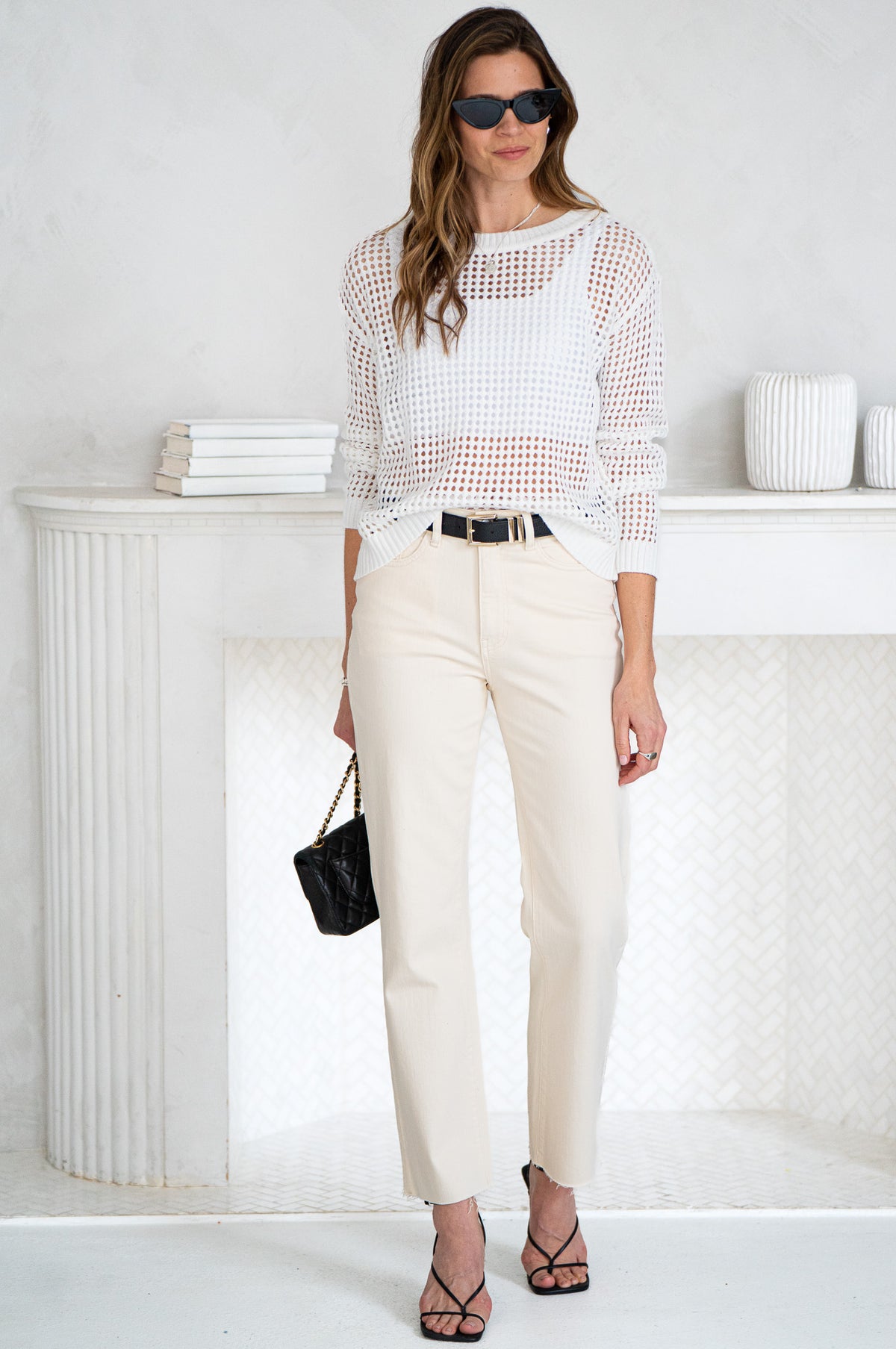 BY THE SEA COTTON CROCHET KNIT TOP-WH