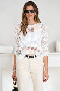 BY THE SEA COTTON CROCHET KNIT TOP-WH