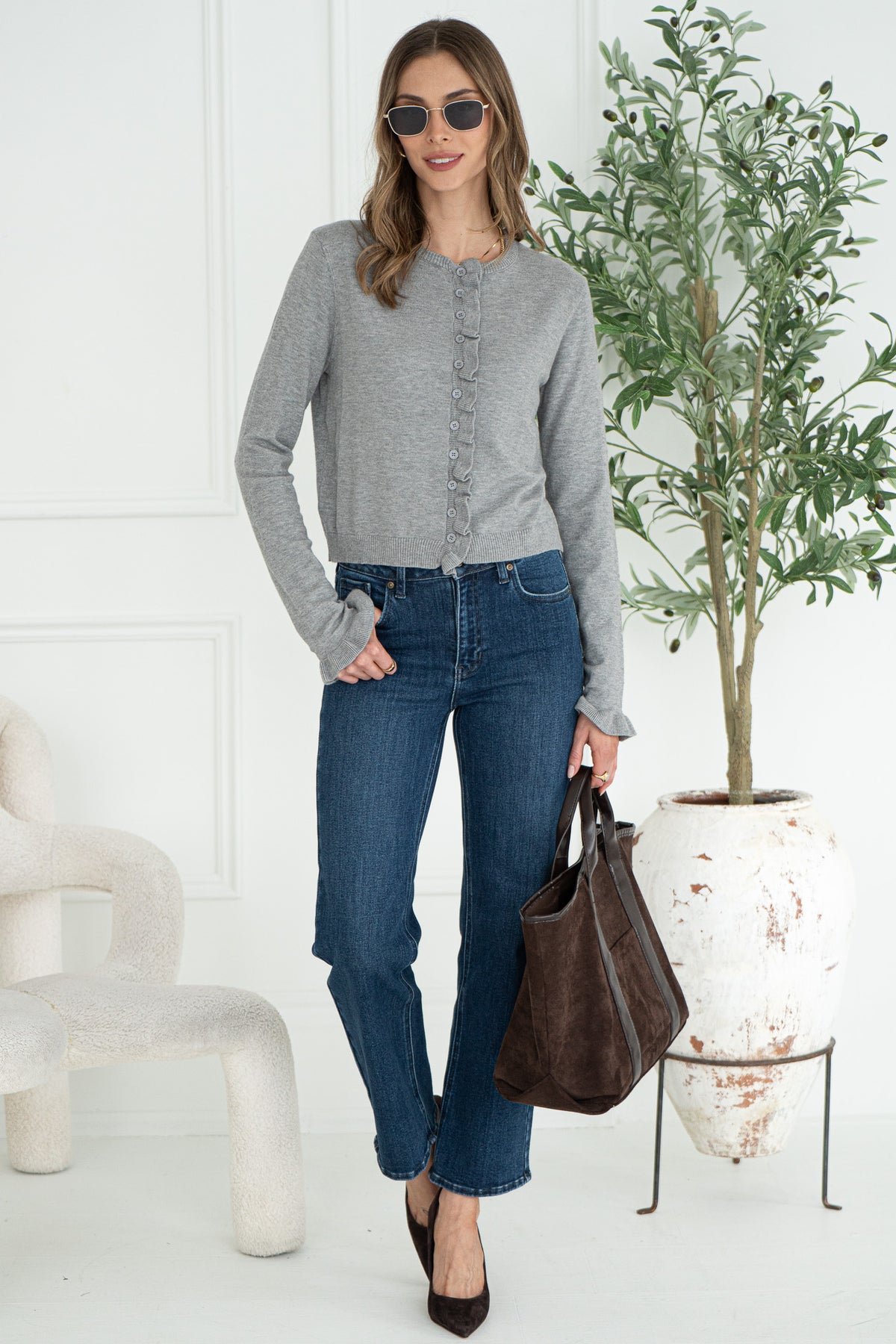 COLLINS KNIT CARDIGAN-GY