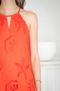 CYRA EYELET HALTER DRESS