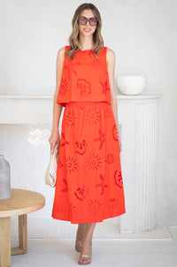 AVELINE EYELET MIDI SKIRT-CO