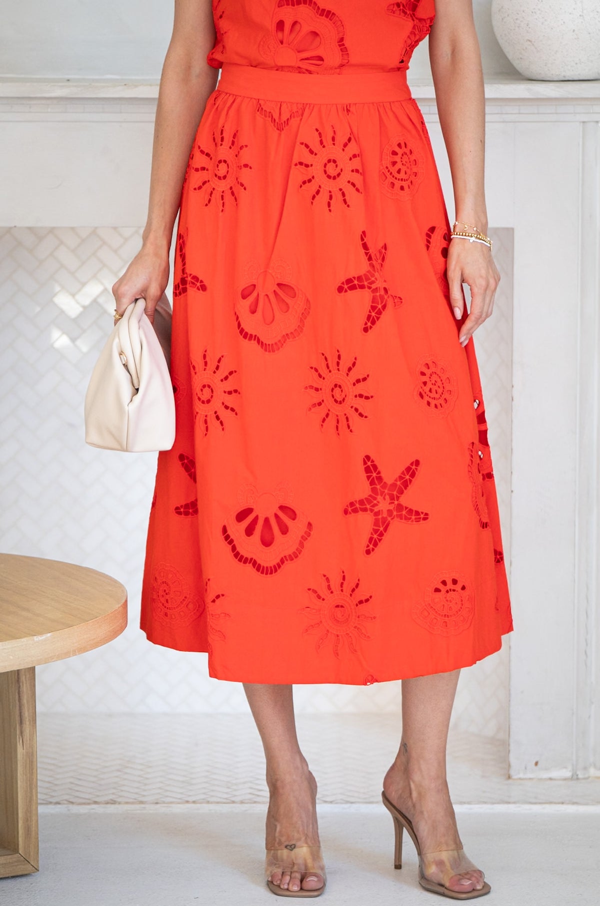AVELINE EYELET MIDI SKIRT-CO