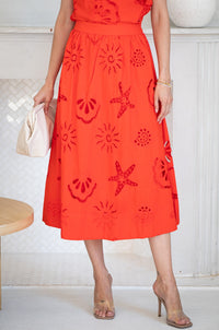 AVELINE EYELET MIDI SKIRT-CO