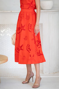 AVELINE EYELET MIDI SKIRT-CO