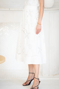 AVELINE EYELET MIDI SKIRT-WH