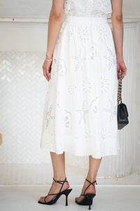 AVELINE EYELET MIDI SKIRT-WH