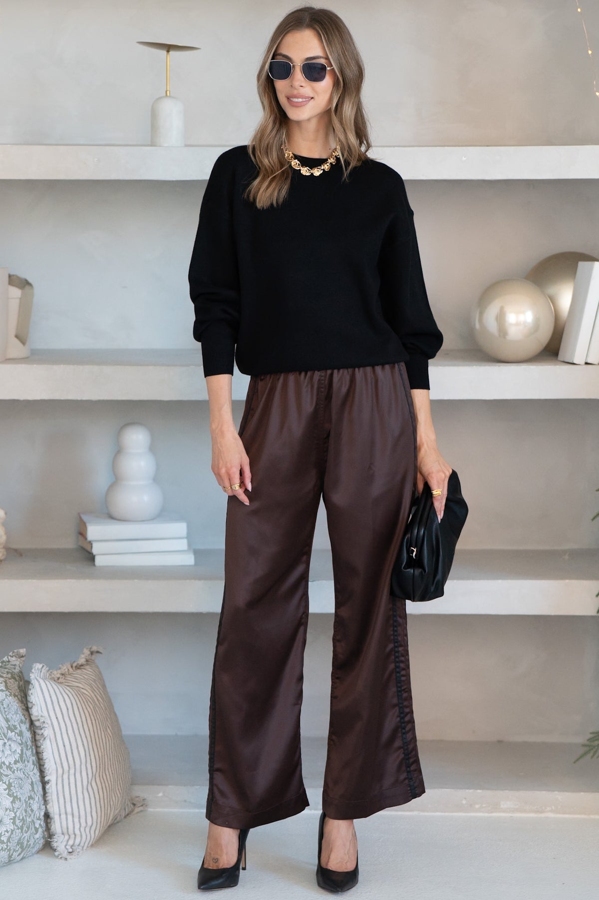QUIET LUXURY WIDE LEG SATIN PANTS