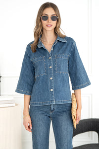 MAYGEN STUD S/S DENIM TOP