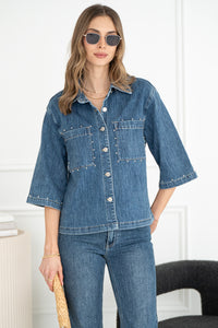 MAYGEN STUD S/S DENIM TOP