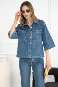 MAYGEN STUD S/S DENIM TOP
