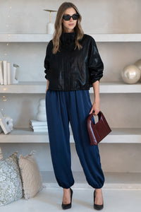 LOVE LETTER SATIN BALLOON PANTS IN NAVY