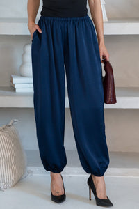 LOVE LETTER SATIN BALLOON PANTS IN NAVY