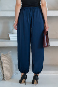 LOVE LETTER SATIN BALLOON PANTS IN NAVY